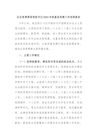 区应急管理局党组书记2024年抓基层党建工作述职报告