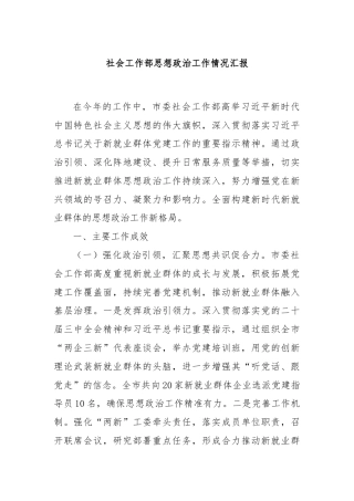 社会工作部思想政治工作情况汇报