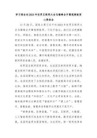 学习领会向2024年世界互联网大会乌镇峰会开幕视频致贺心得体会