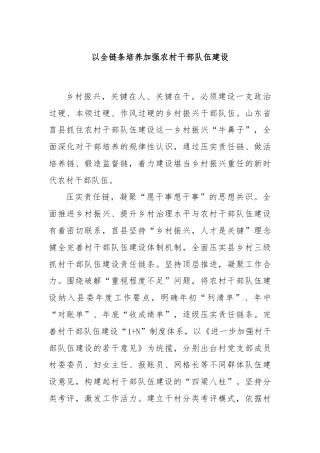 以全链条培养加强农村干部队伍建设