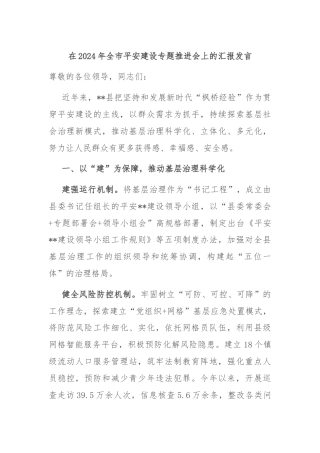 在2024年全市平安建设专题推进会上的汇报发言