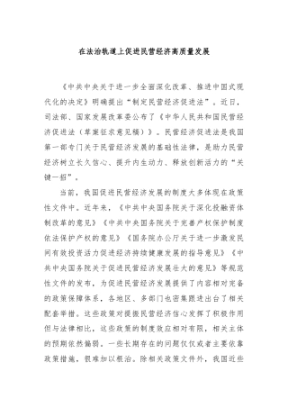 在法治轨道上促进民营经济高质量发展