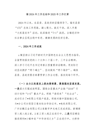 镇2024年工作总结和2025年工作打算