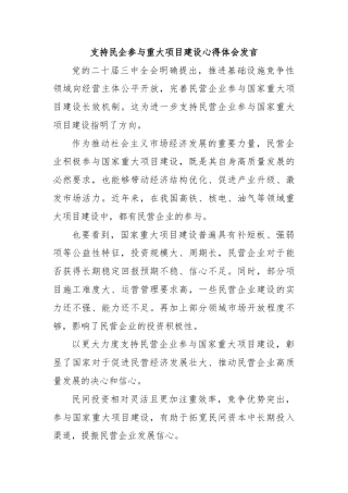 支持民企参与重大项目建设心得体会发言