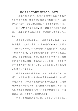 重大革命题材电视剧《西北岁月》观后感