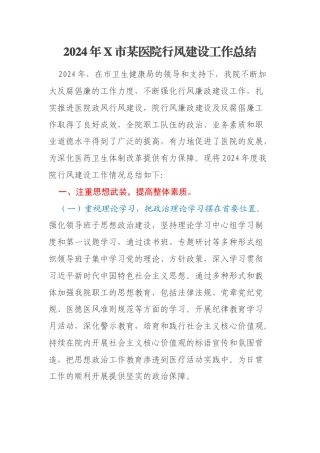 2024年X市某医院行风建设工作总结