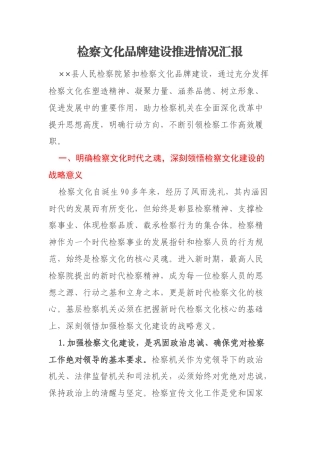 检察文化品牌建设推进情况汇报