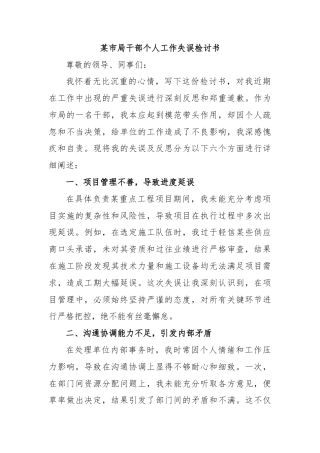某市局干部个人工作失误检讨书