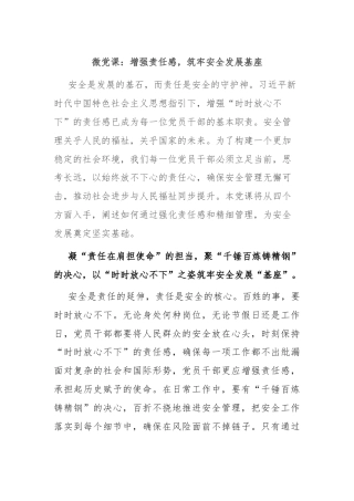 微党课：增强责任感，筑牢安全发展基座