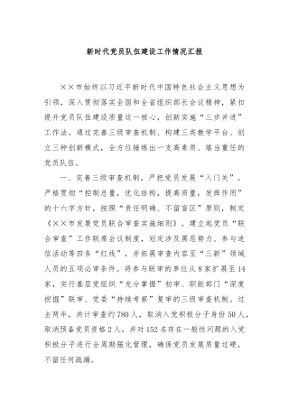 新时代党员队伍建设工作情况汇报