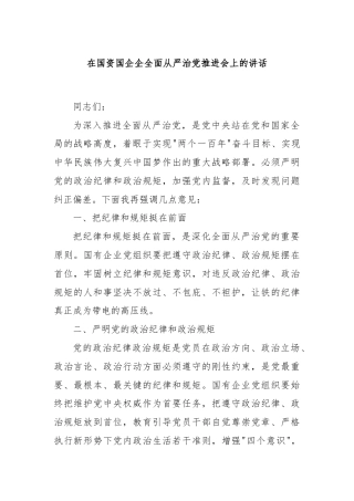 在国资国企企全面从严治党推进会上的讲话