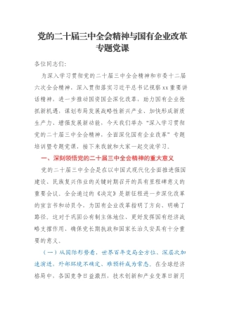 党的二十届三中全会精神与国有企业改革专题党课