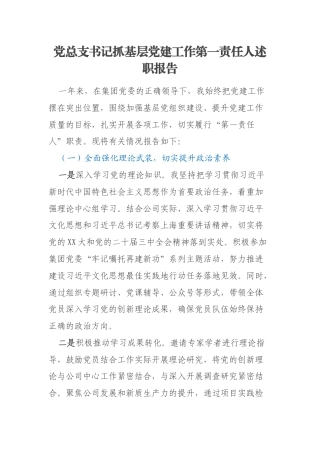 党总支书记抓基层党建工作第一责任人述职报告