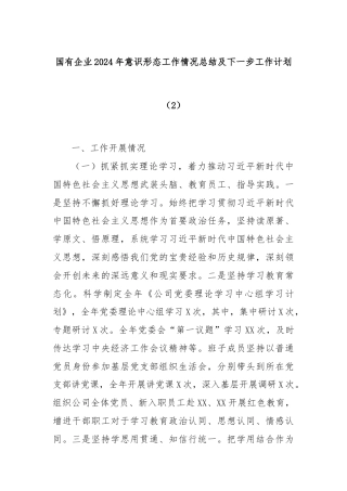 国有企业2024年意识形态工作情况总结及下一步工作计划（2）