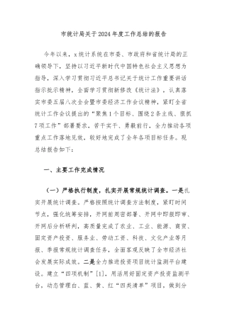 市统计局关于2024年度工作总结的报告