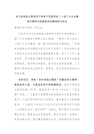 学习省部级主要领导干部学习贯彻党的二十届三中全会精神专题研讨班重要讲话精神研讨发言