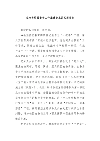 在全市校园安全工作推进会上的汇报发言