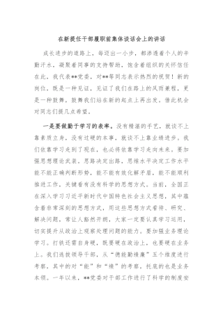 在新提任干部履职前集体谈话会上的讲话