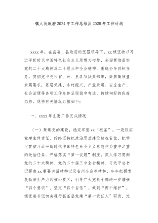 镇人民政府2024年工作总结及2025年工作计划