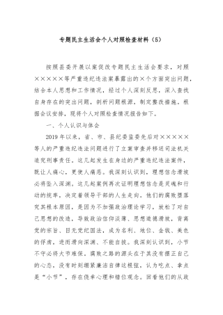 专题民主生活会个人对照检查材料（5）
