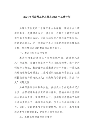 2024年司法局工作总结及2025年工作计划