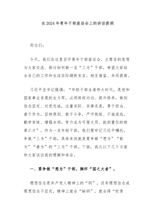 在2024年青年干部座谈会上的讲话提纲