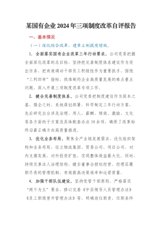 某国有企业2024年三项制度改革自评报告