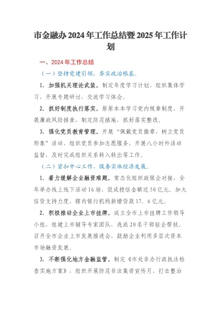 市金融办2024年工作总结暨2025年工作计划
