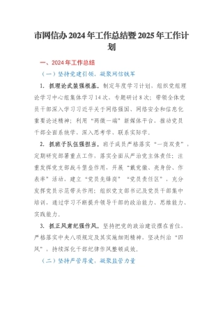 市网信办2024年工作总结暨2025年工作计划