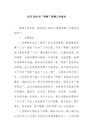 XX区2024年“两新”党建工作报告