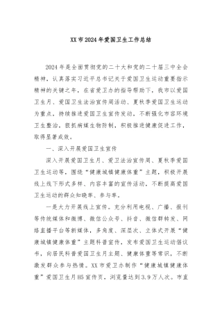 XX市2024年爱国卫生工作总结
