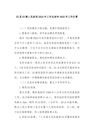 XX县XX镇人民政府2024年工作总结和2025年工作打算