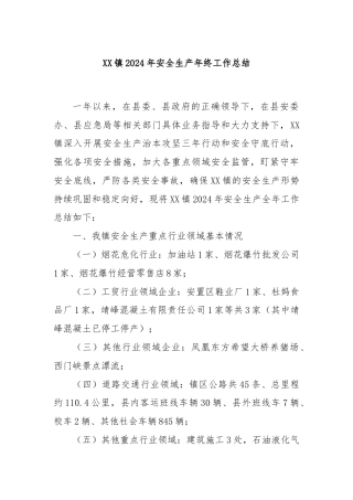 XX镇2024年安全生产年终工作总结