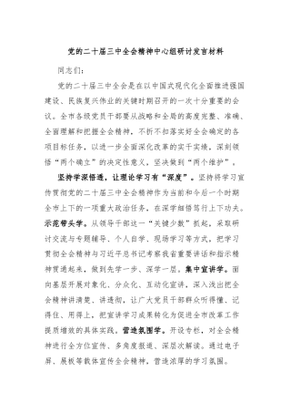 党的二十届三中全会精神中心组研讨发言材料
