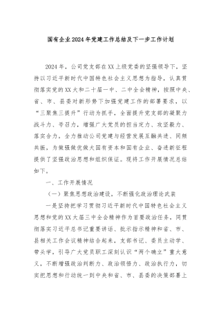 国有企业2024年党建工作总结及下一步工作计划