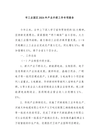 市工业园区2024年产业升级工作专项报告