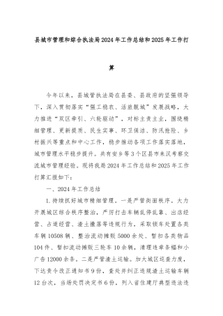 县城市管理和综合执法局2024年工作总结和2025年工作打算