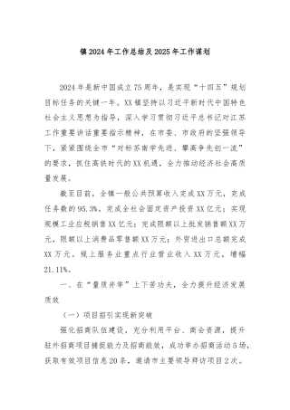 镇2024年工作总结及2025年工作谋划