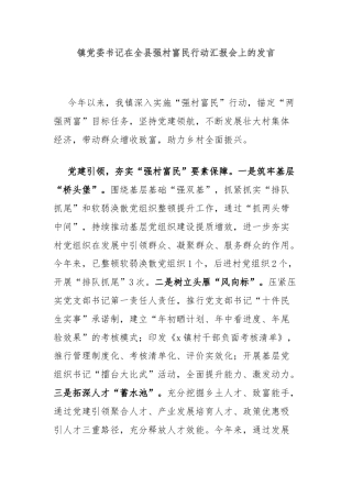 镇党委书记在全县强村富民行动汇报会上的发言