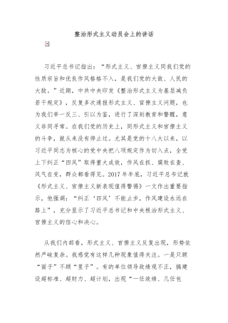 整治形式主义动员会上的讲话