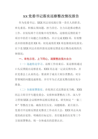 xx党委书记落实巡察整改情况报告