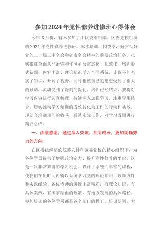 参加2024年党性修养进修班心得体会