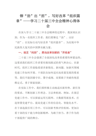 铆“劲”出“招”，写好改革“组织篇章”——学习二十届三中全会精神心得体会