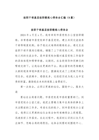 (9篇)挂职干部基层挂职锻炼心得体会汇编