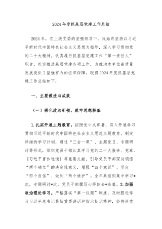 2024年度抓基层党建工作总结
