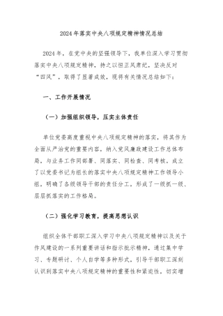 2024年落实中央八项规定精神情况总结
