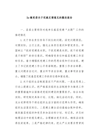 Xx镇党委关于巡察反馈意见的整改报告