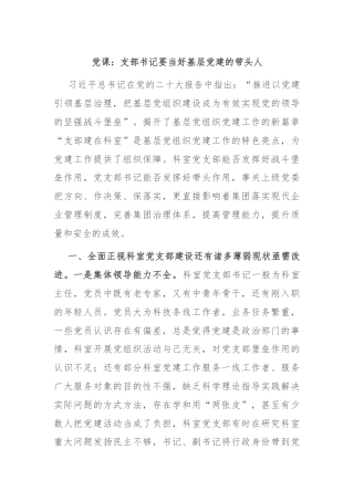 党课：支部书记要当好基层党建的带头人