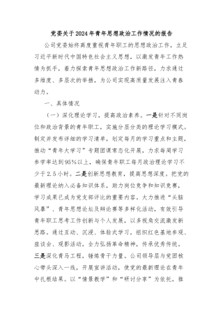 党委关于2024年青年思想政治工作情况的报告