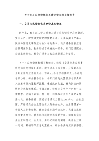 关于全县应急指挥体系建设情况的监督报告